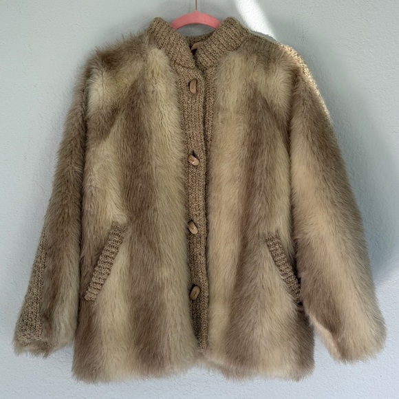 Vintage Faux Fur & Knit Oversized Jacket Size M/L - Picture 2 of 12